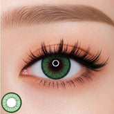 EOS New Adult Green colored contact lens worn on eye â Vivid Green tone, FDA 510(k) cleared