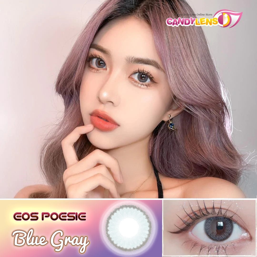 EOS Poesie Blue Gray colored contact lenses worn on eyes