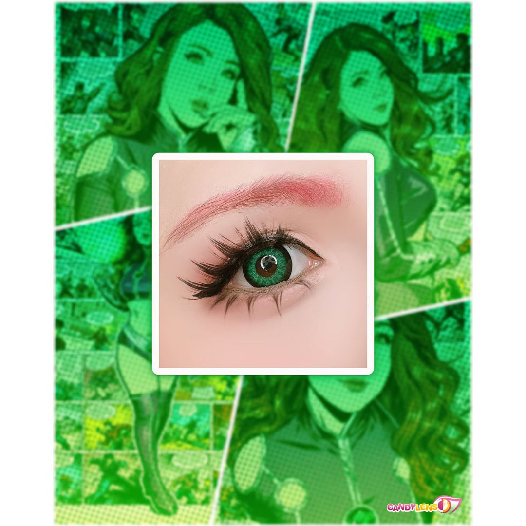 eos super neon green colored contact lens closeup