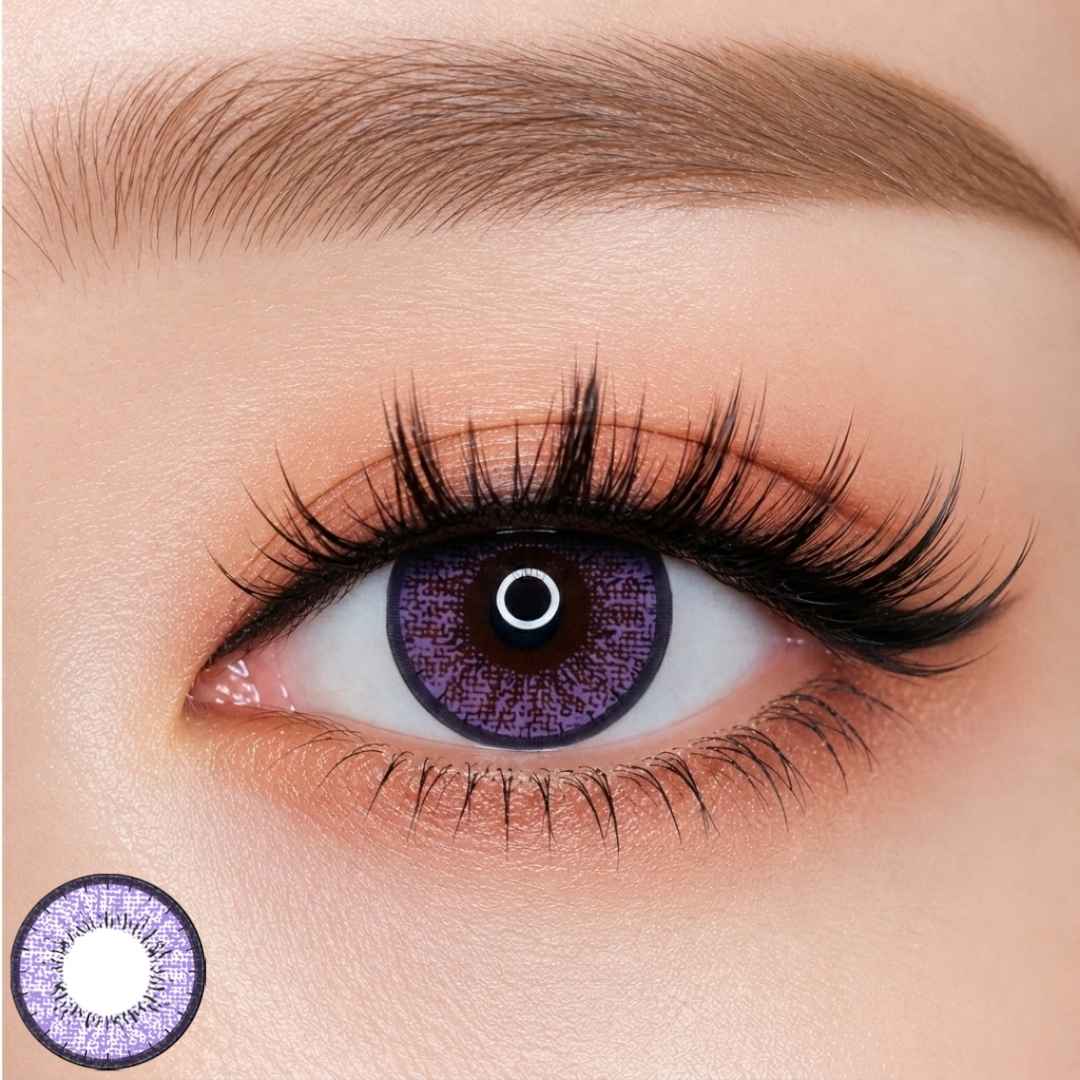 kazzue blytheye violet colored contact lens close-up
