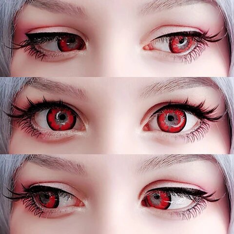 kazzue heavenly cloud nine red colored contact lens closeup