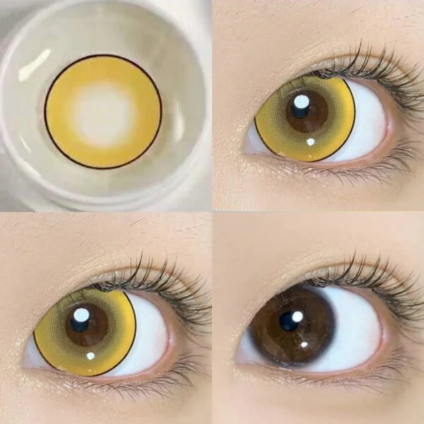 kazzue intense pop yellow colored contact lens closeup