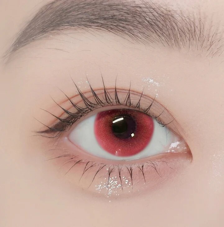 kazzue jellybean cherry red colored contact lens closeup