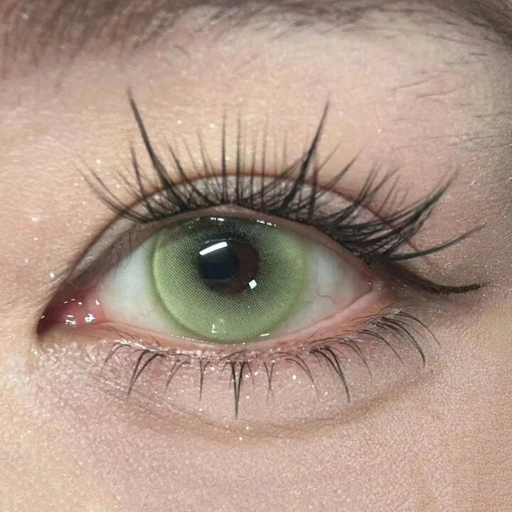 kazzue jellybean lime green colored contact lens closeup