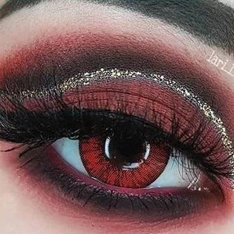 kazzue poppy red colored contact lens closeup