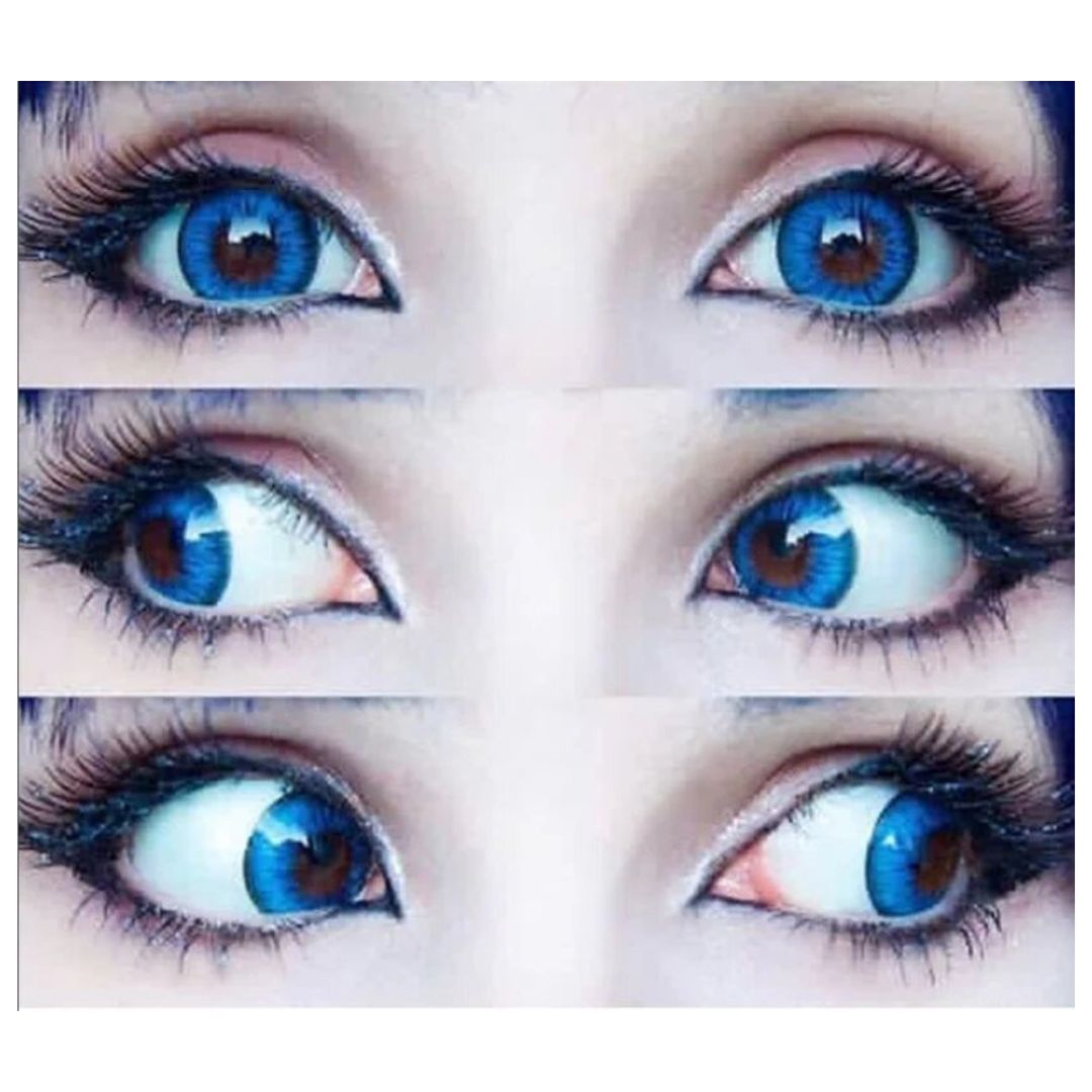 kazzue premier blue colored contact lens closeup