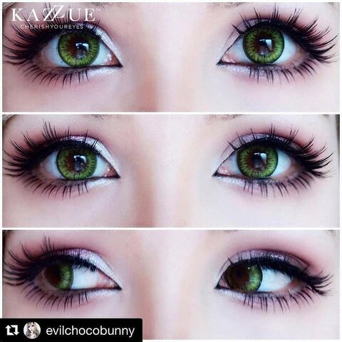 kazzue premier green colored contact lens closeup