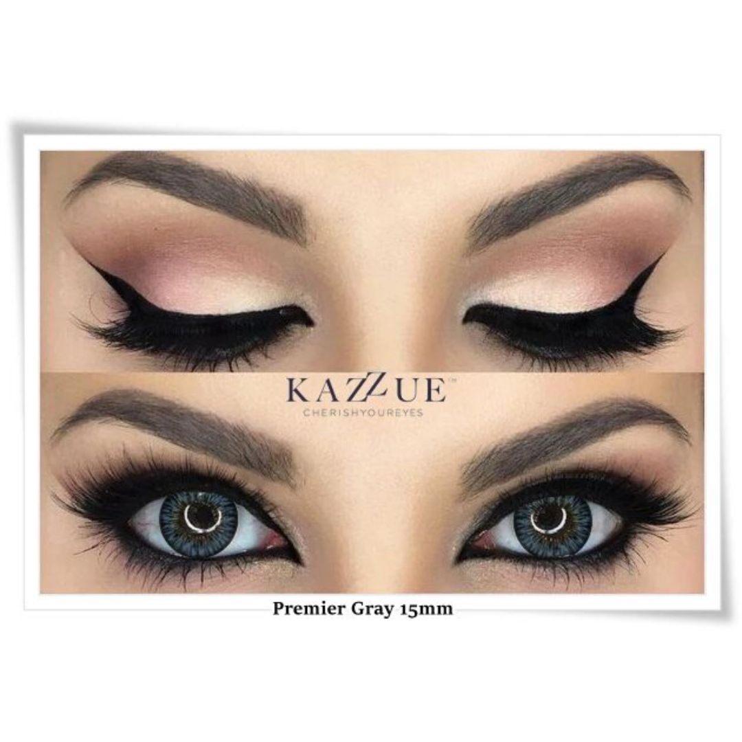 kazzue premier grey colored contact lens closeup