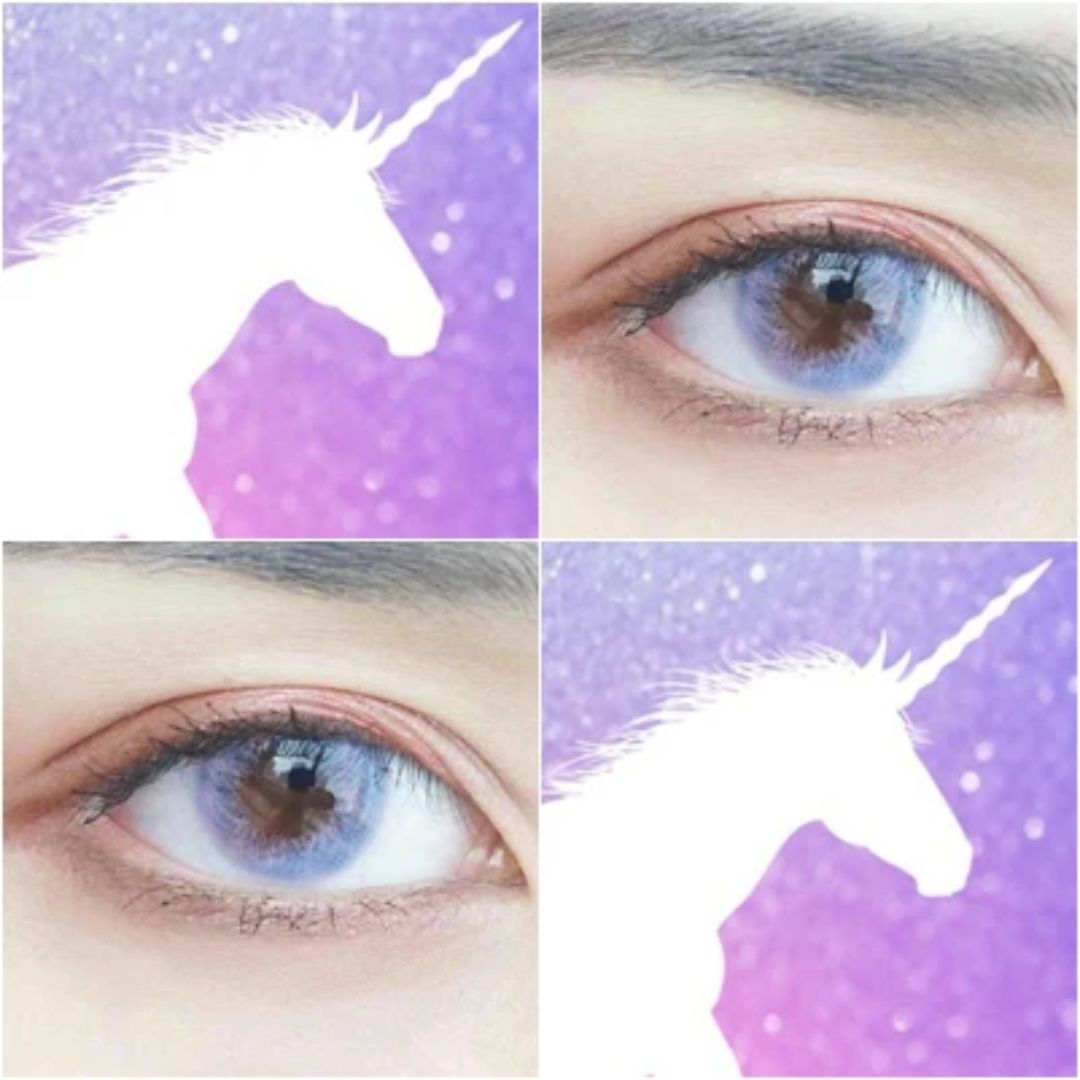 kazzue purple unicorn colored contact lens closeup