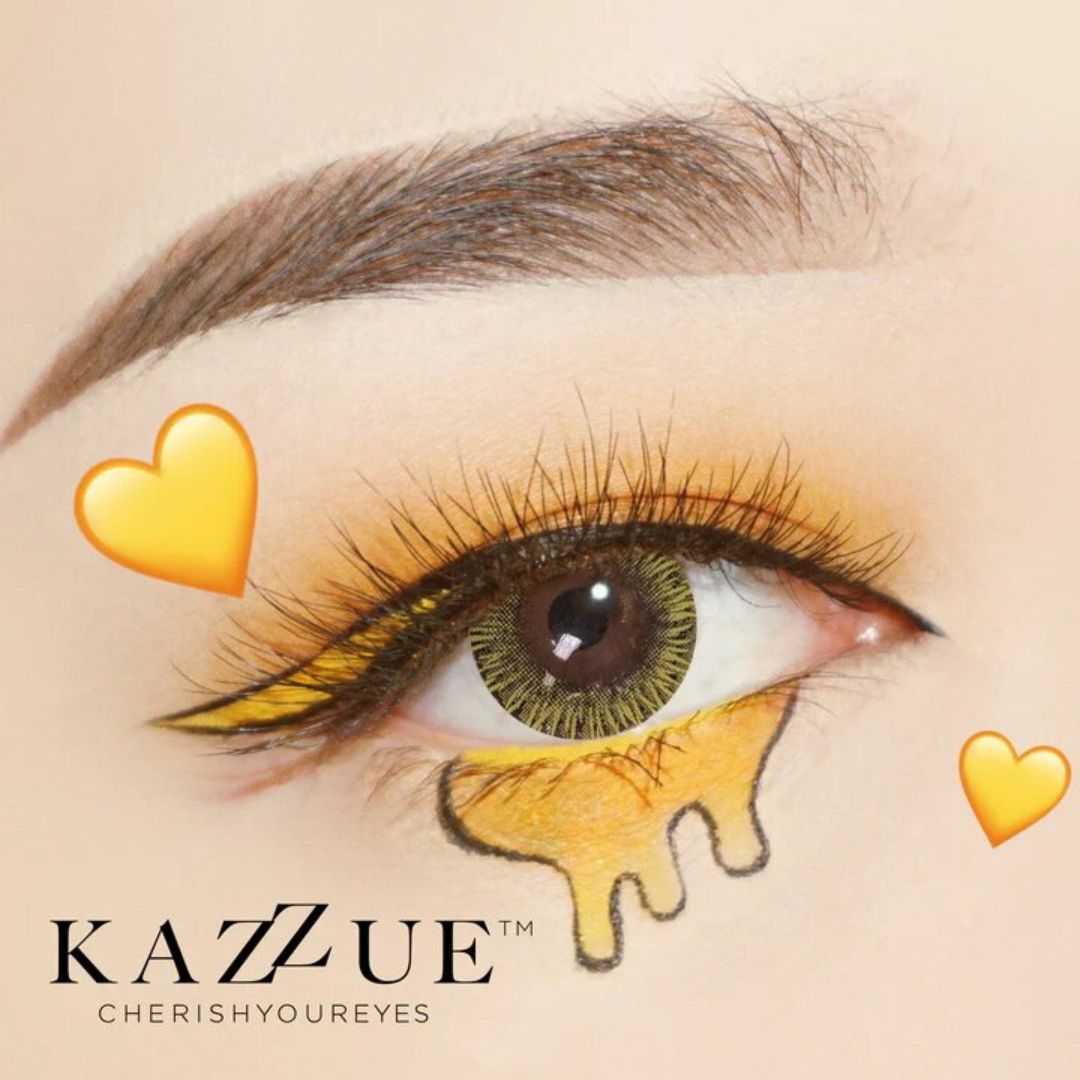 kazzue real fairy gold colored contact lens closeup