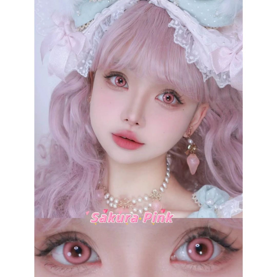 kazzue sakura pink colored contact lens closeup