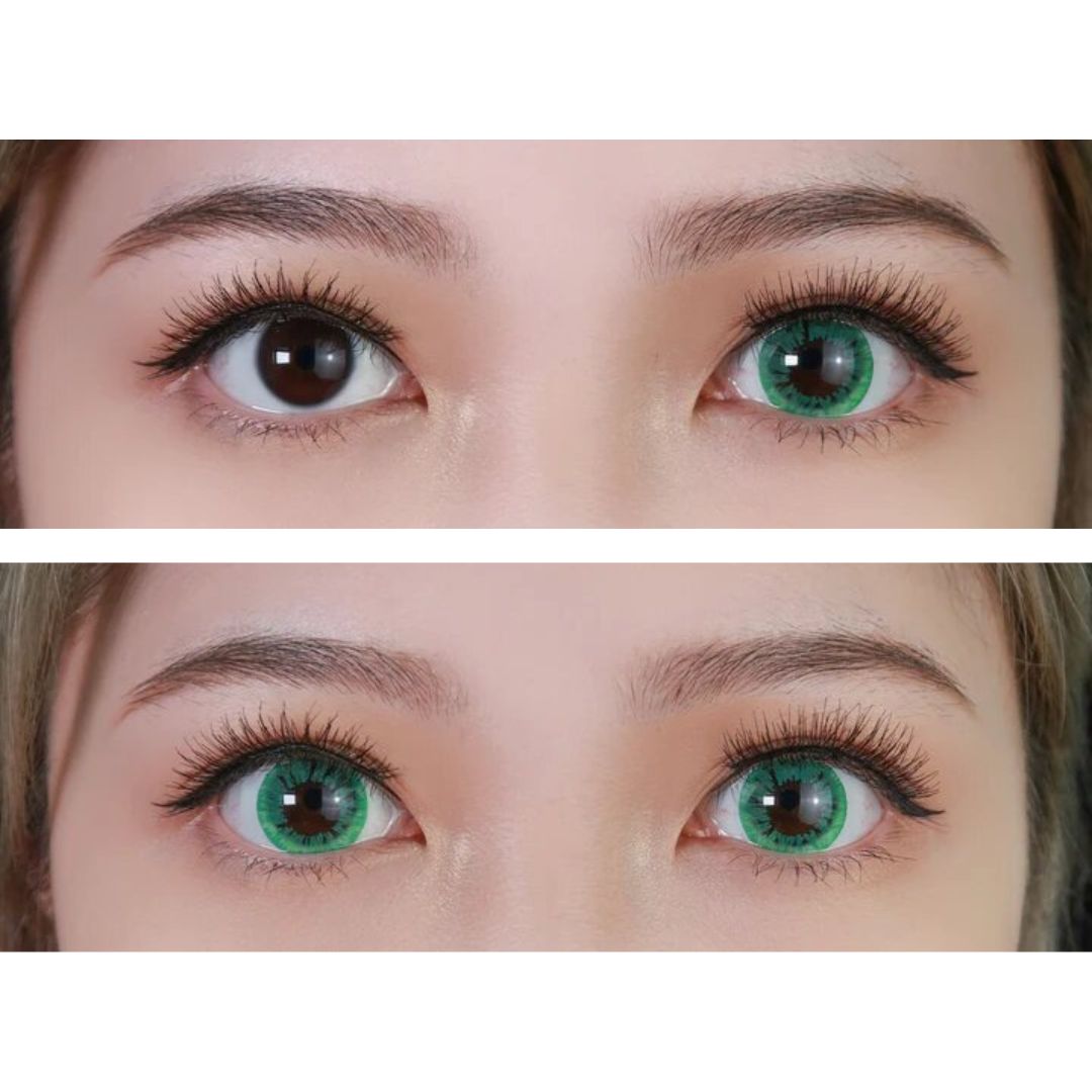 kazzue starryeye green colored contact lens closeup