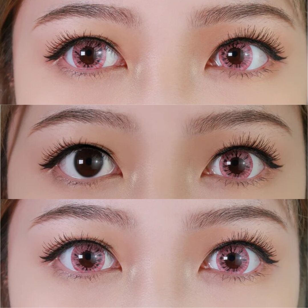 kazzue starryeye pink colored contact lens closeup