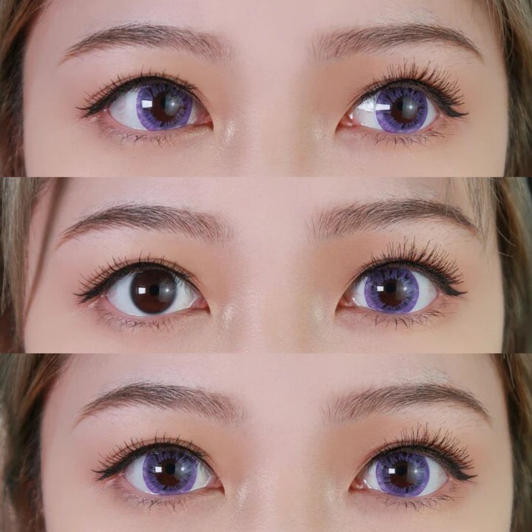 kazzue starryeye violet colored contact lens closeup