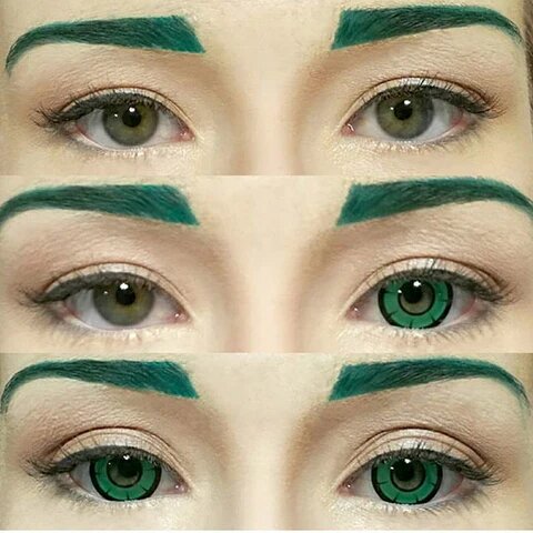 kazzue twilight green colored contact lens closeup