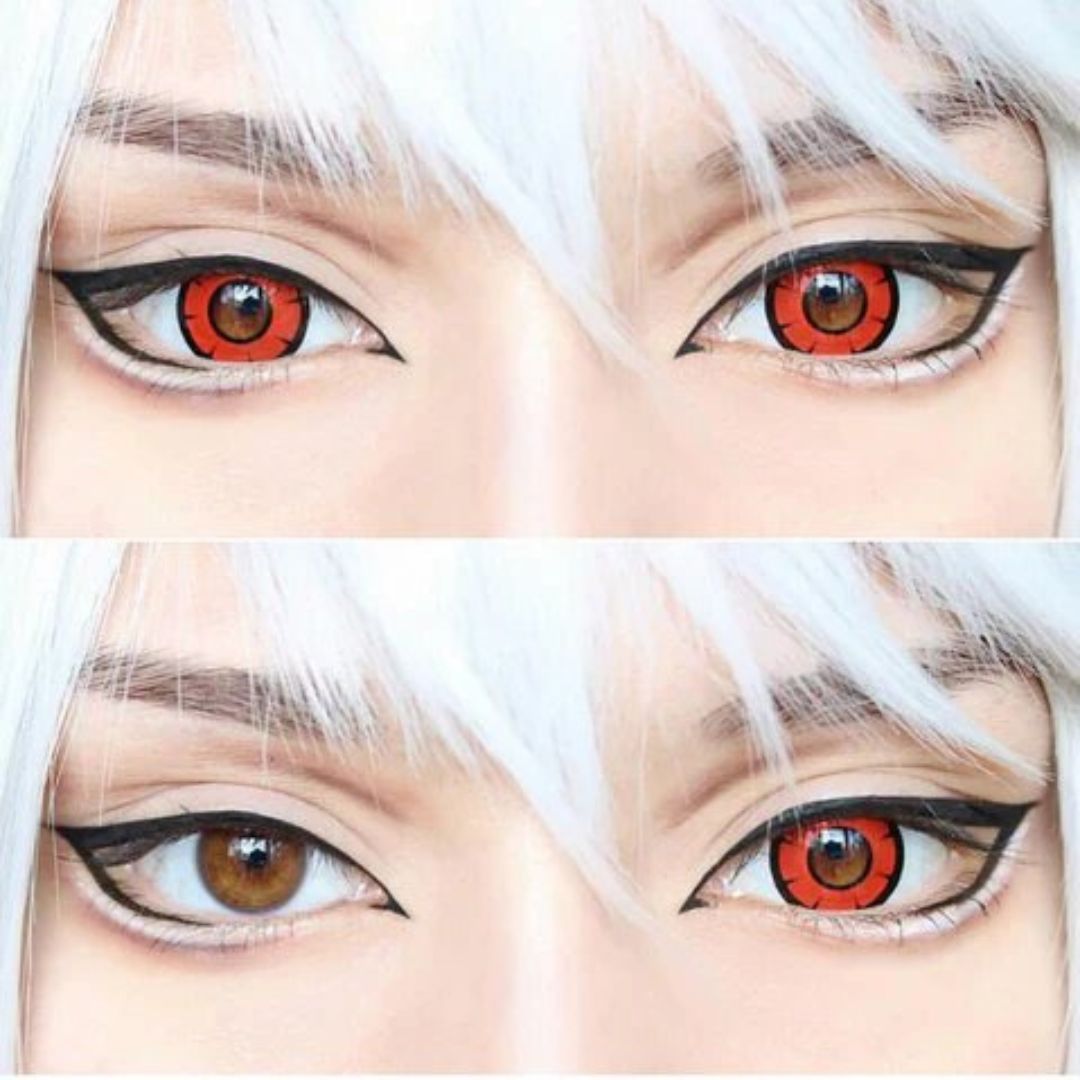 kazzue twilight red colored contact lens closeup