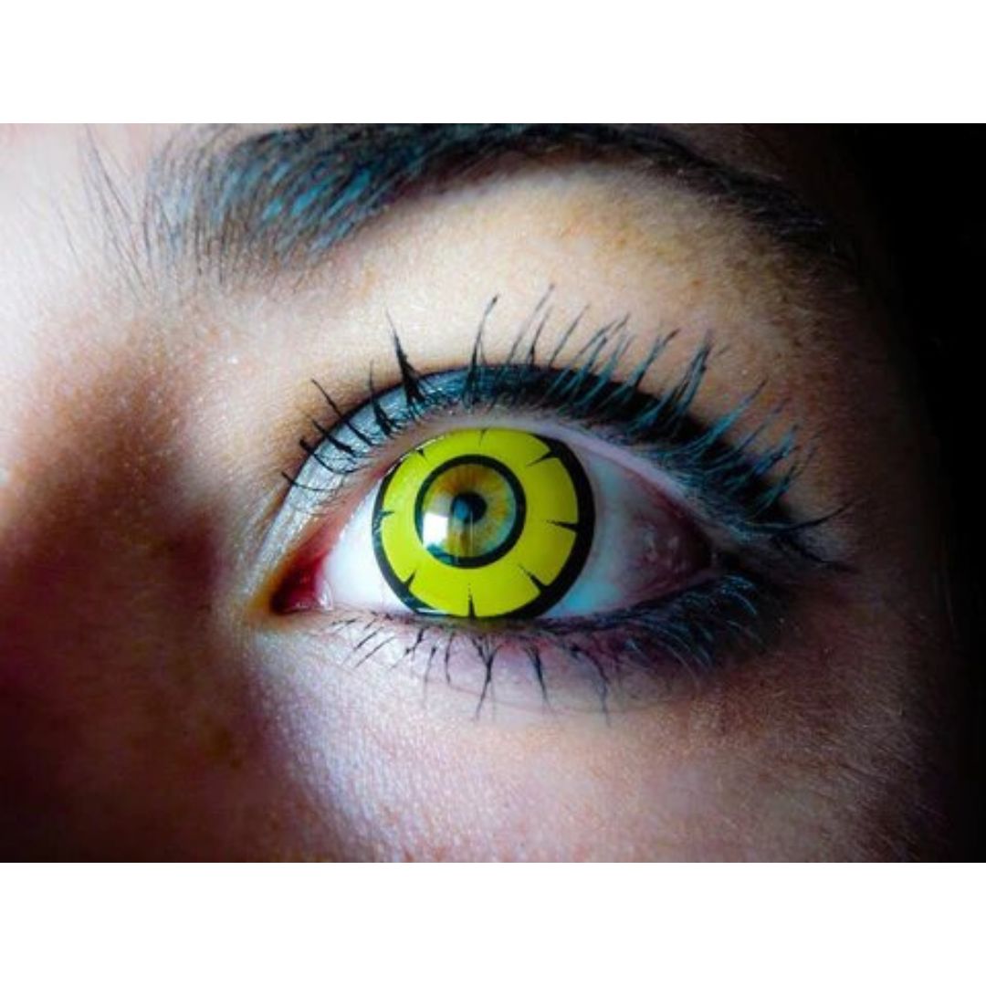 kazzue twilight yellow colored contact lens closeup