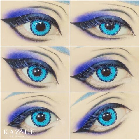 kazzue vivid brilliant blue colored contact lens closeup