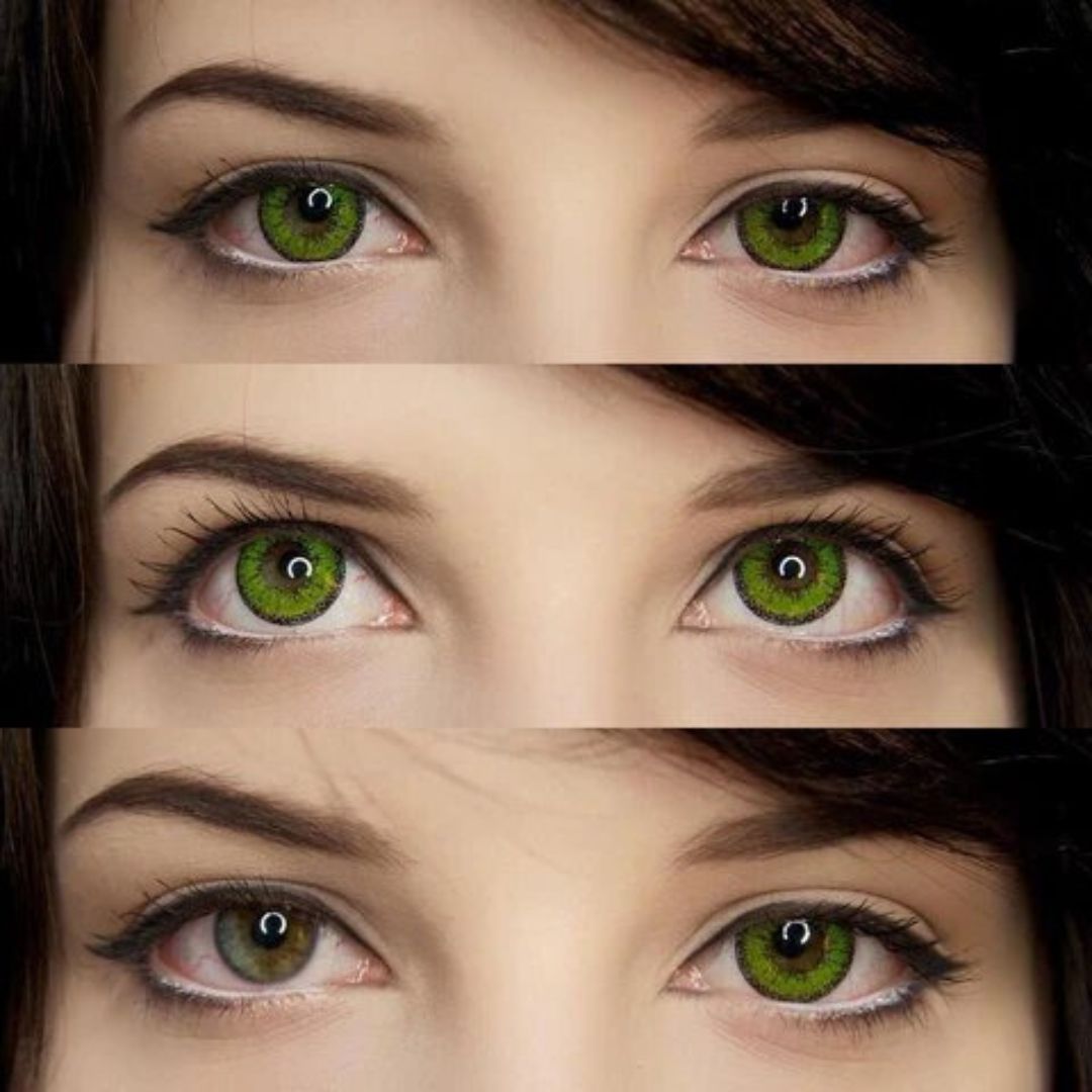 kazzue vivid brilliant green colored contact lens closeup