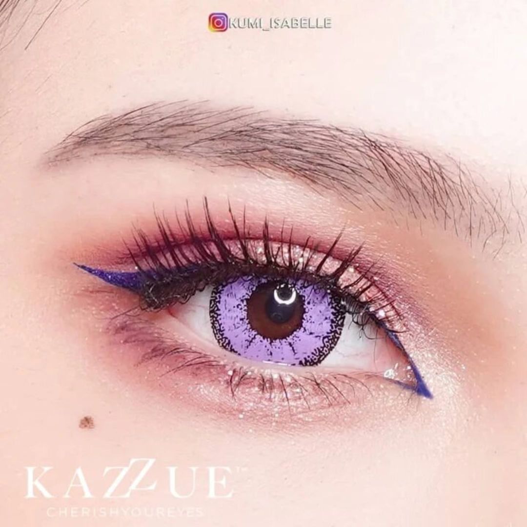 kazzue vivid brilliant purple colored contact lens closeup