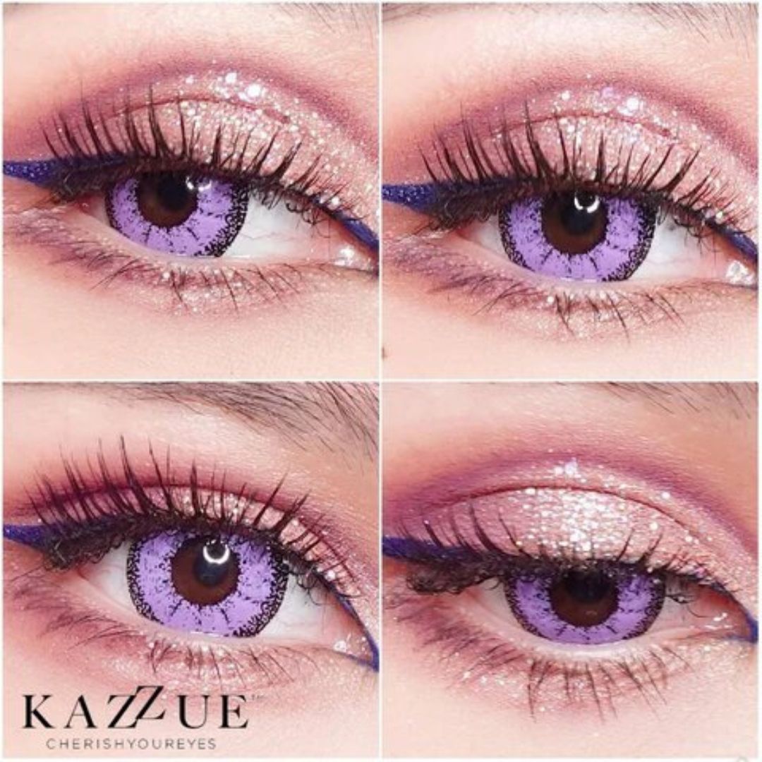 kazzue vivid brilliant purple colored contact lens closeup