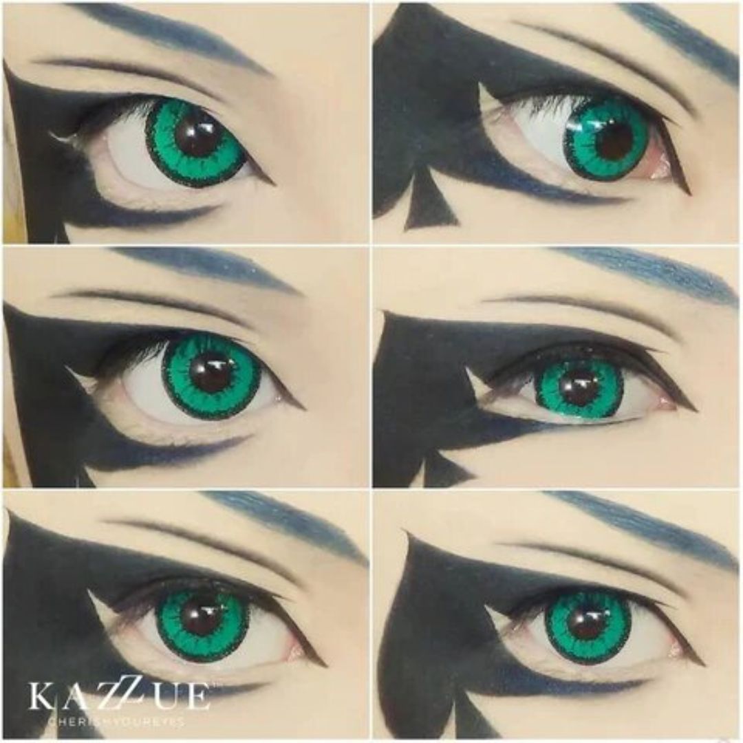 kazzue vivid brilliant turquoise colored contact lens closeup