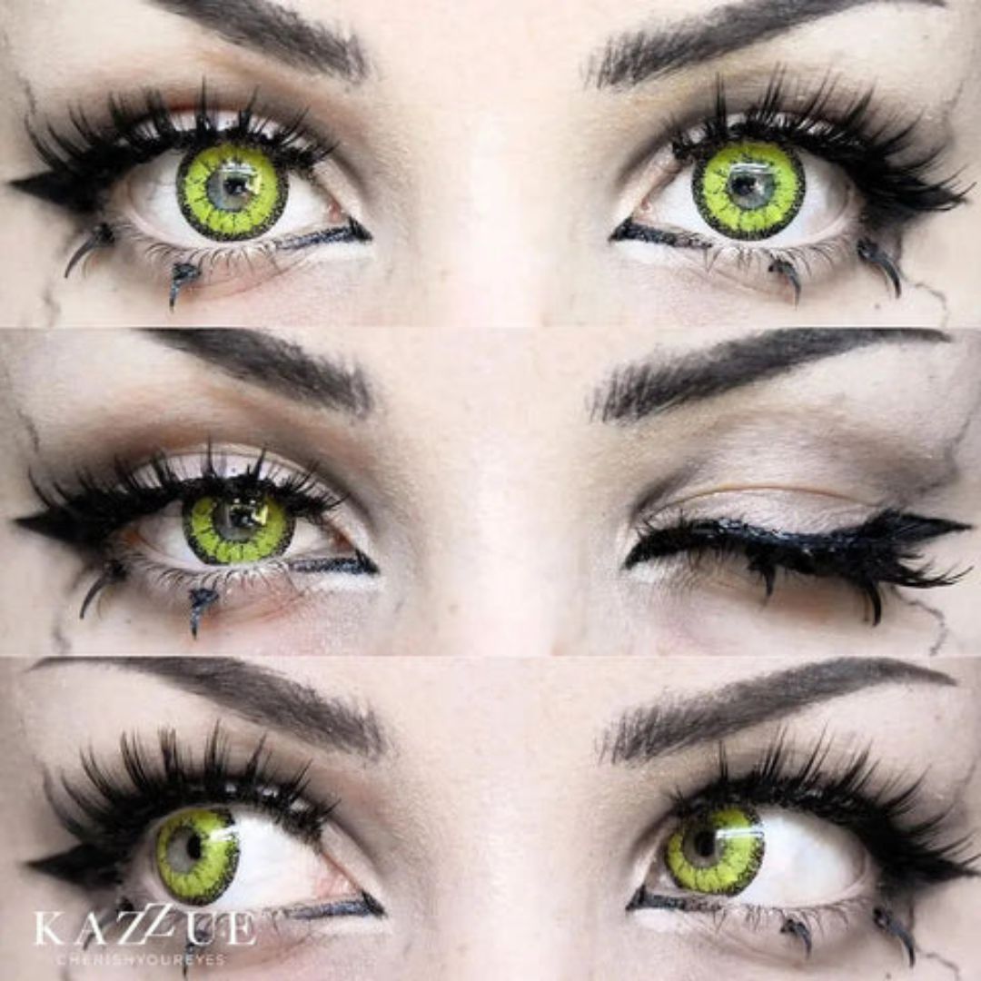 kazzue vivid brilliant yellow colored contact lens closeup