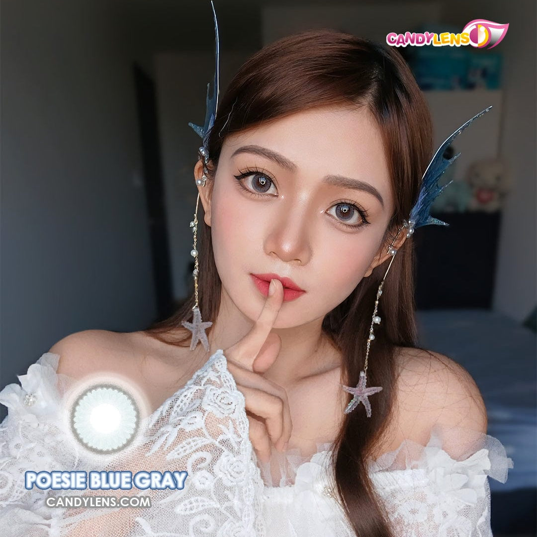 Eye wearing EOS Poesie Blue Gray contact lens