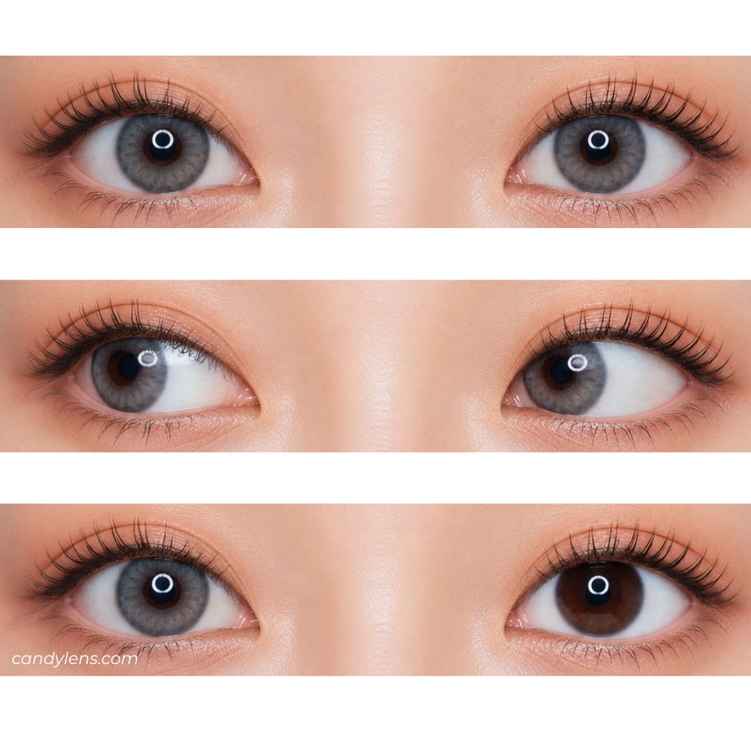 EOS Poesie Blue Gray contact lens close-up comparison