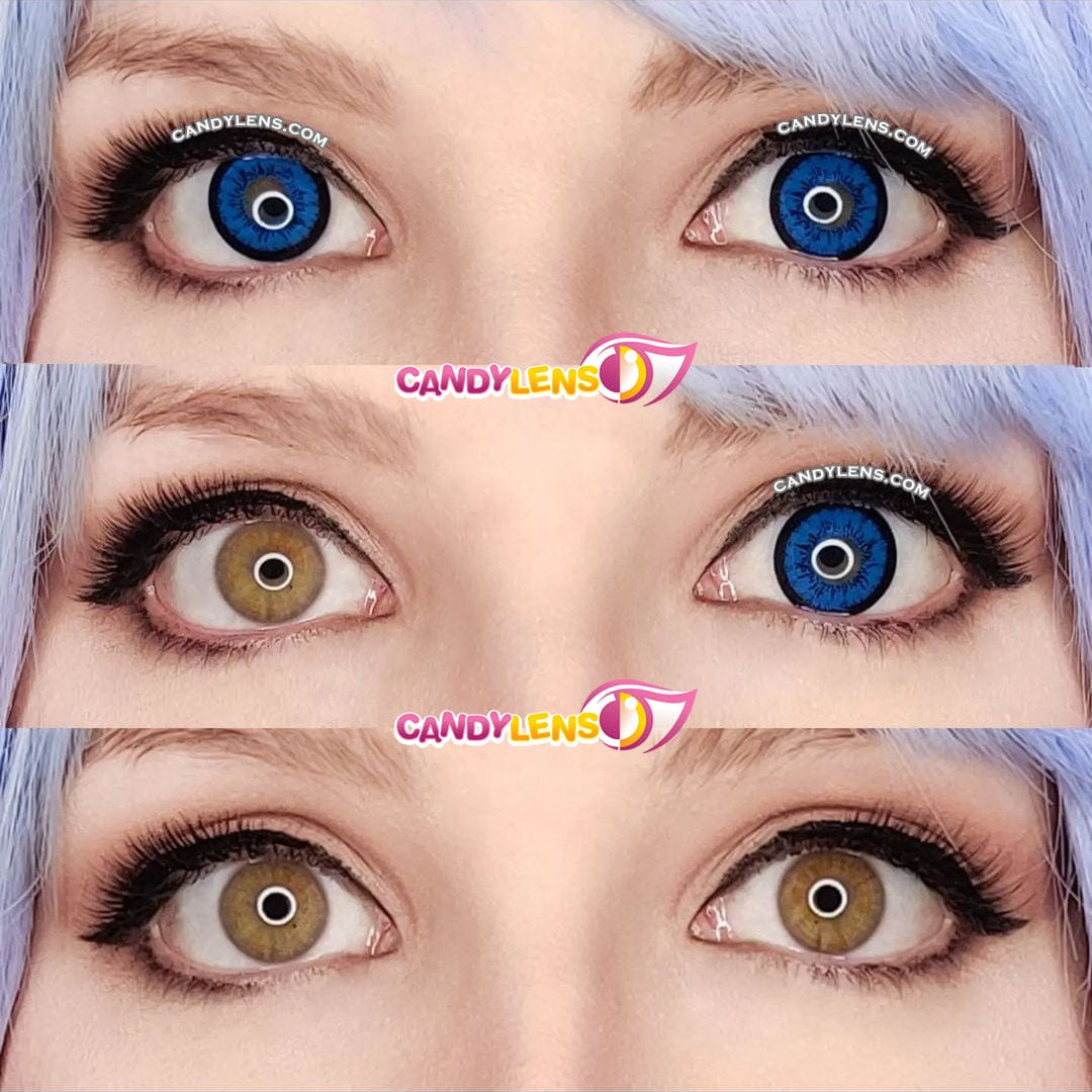 Extreme close up of Dolly Eye Blue Cosplay Contact Lenses